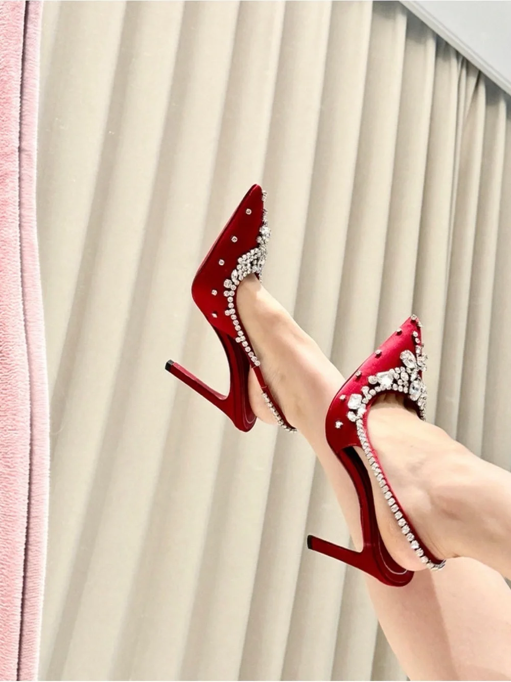 A Classy Chic Boutique Red Crystal-Embellished Slingback Pump